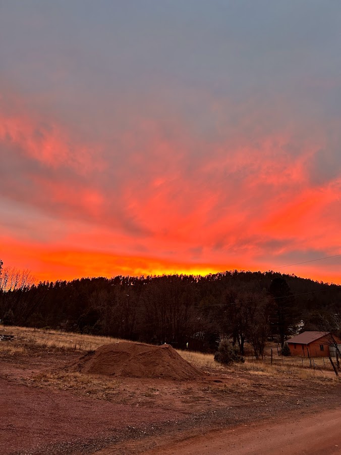 Sunset over the road